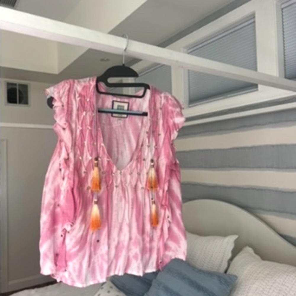 Pink Tie-Dye Women's Top with Tassels